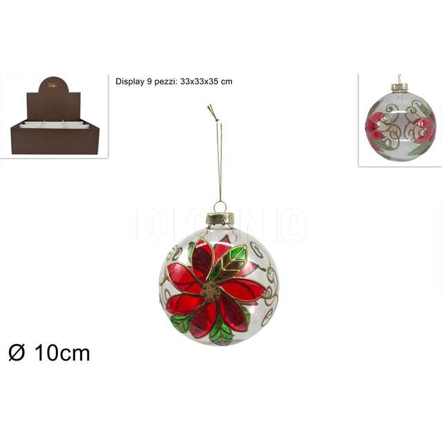 Palla vetro trasparente 10cm c poinsettia - Principale