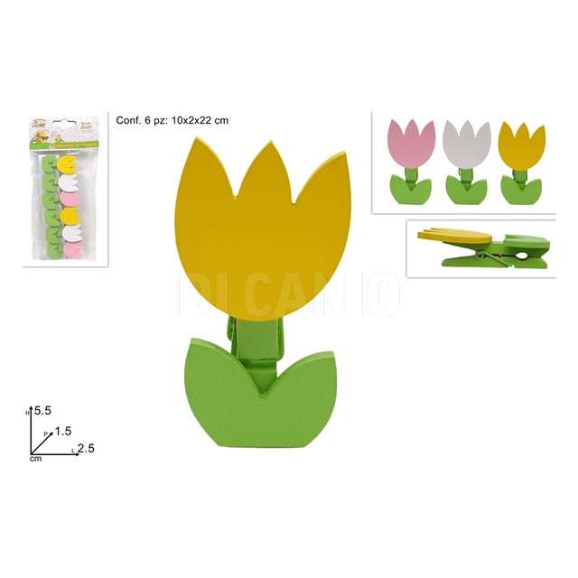 Set 6 mollette fiori legno - Principale