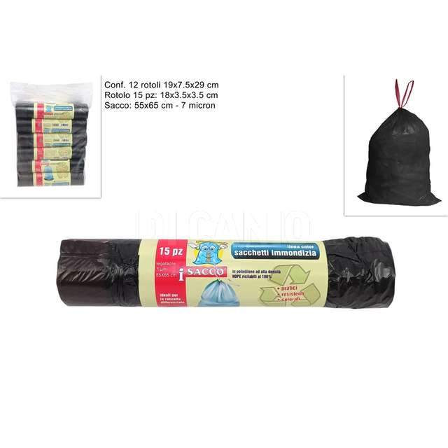 Sacchi rifiuti legafacile 15pz 55x65 7mic nero - Principale