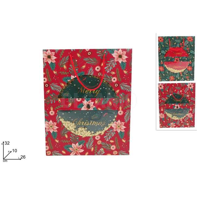 Busta regalo natalizia con stelline oro 32x26x10cm 2col - Principale