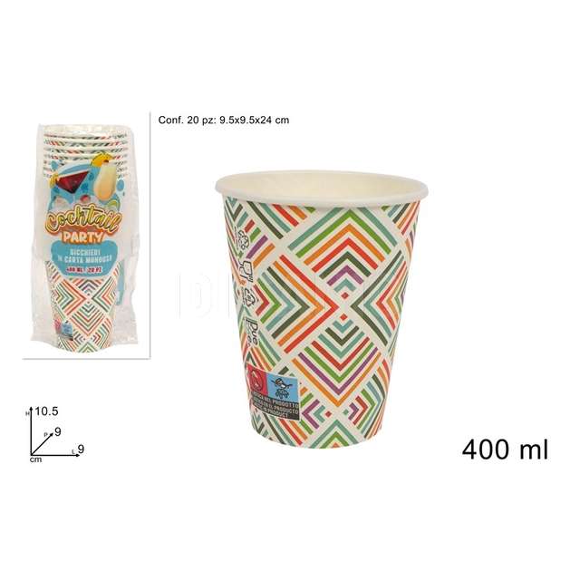 Bicchieri carta cocktail 400 ml set 20 pz fantasia multicolor - Principale