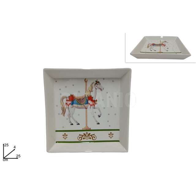 Piatto quadrato 25 cm. ceramica decoro cavalluccio - Principale