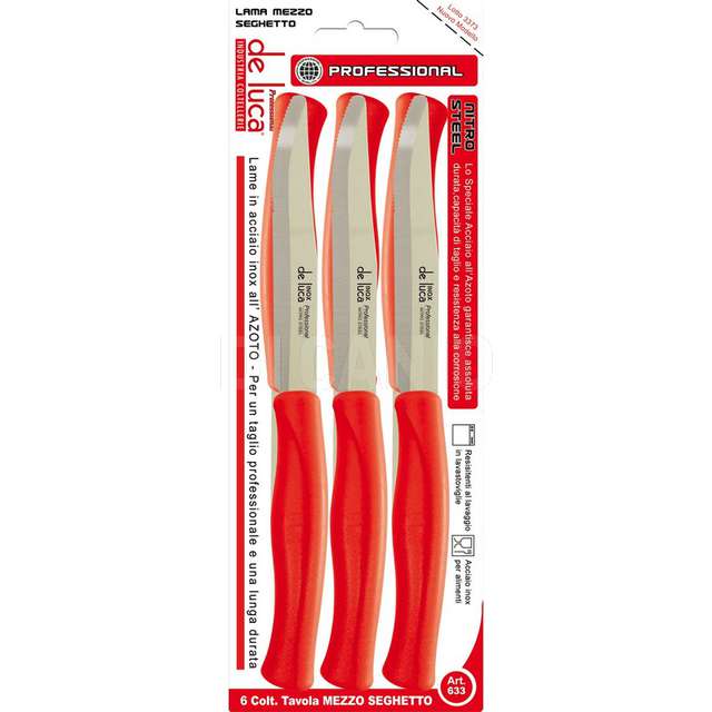 Set 6 pz coltelli mezzo seghetto nitro professionale m.rosso de luca.-633-r- - Principale