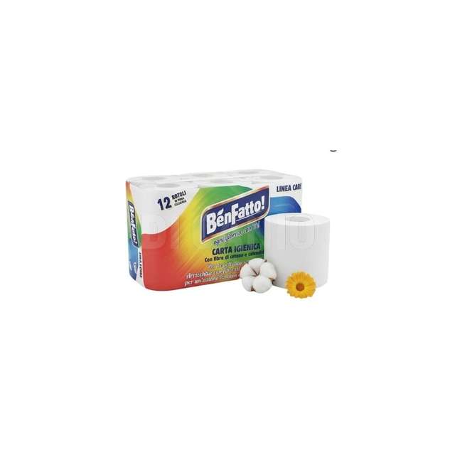 Benfatto carta igienica 12 rotoli 3 veli con calendula e fibre di cotone - Principale