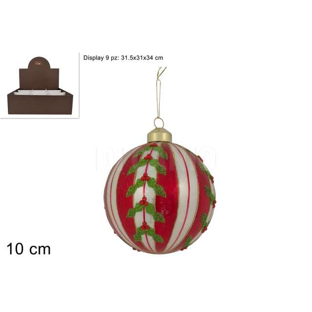 Palla vetro 10 cm agrifoglio cglitter in display - Principale