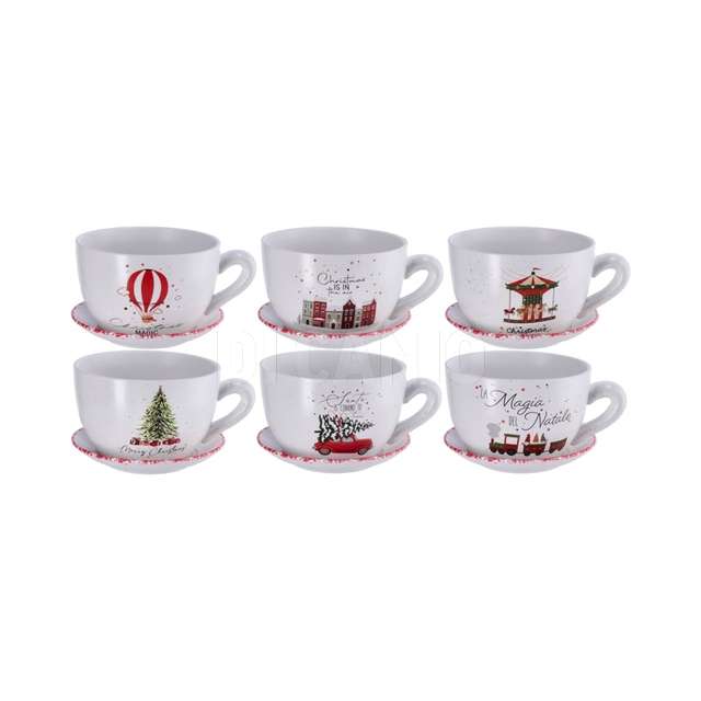 Vaso m.tazza ceramica ass. natale 24x19xh12 - Principale