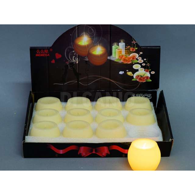 Candela cera cm5x5h luminosa crema bombata con 3 botton cell - Principale