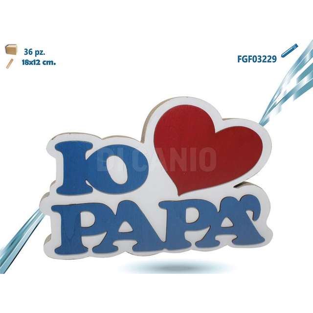 Scritta legno cuore io amo papa cm.18x12 - Principale