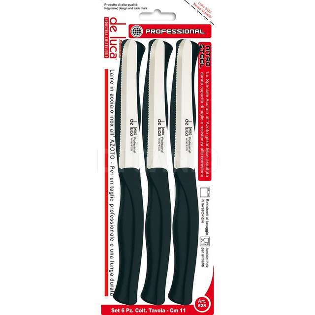 Set 6 pz coltelli tavola punta tonda professionale manico nero - Principale