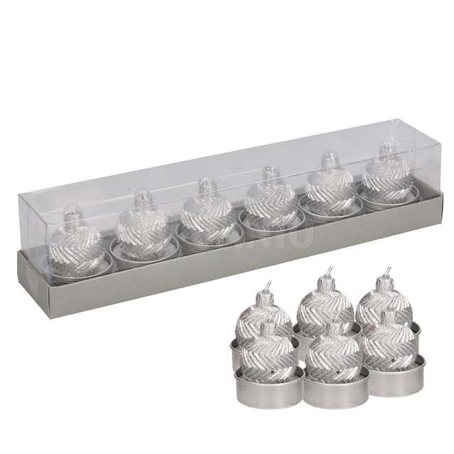 Candela sfera argento confezione 6 pezzi cm.16x5h5,5 - Principale