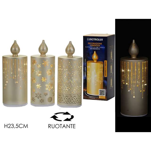 Candela vetro h23.5cm luce oro 3ass - Principale