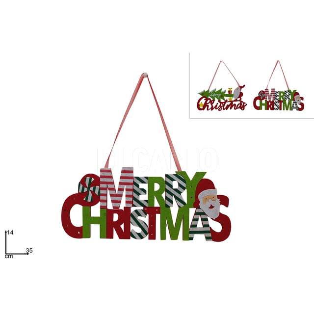 Appendino scritta con babbo natale in feltro 2 ass. - Principale