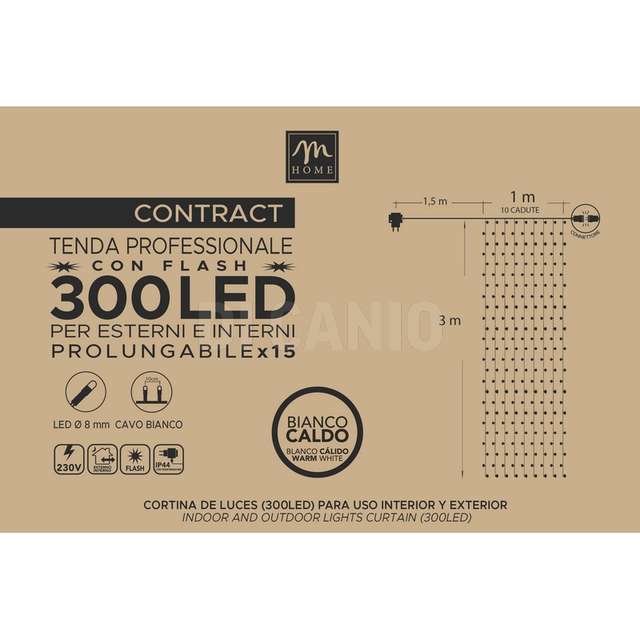 Tenda contract 300 led bianco caldo con flash da esterno prolungabile 1x3 - Principale