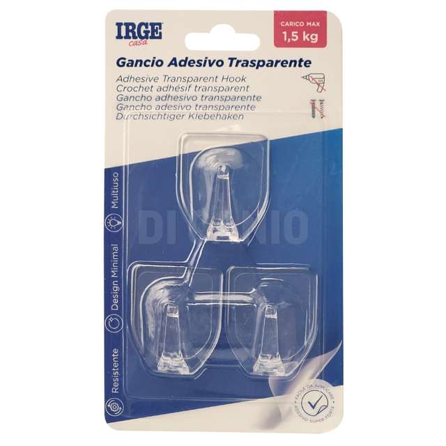 Ganci adesivi trasparenti 3pz - Principale