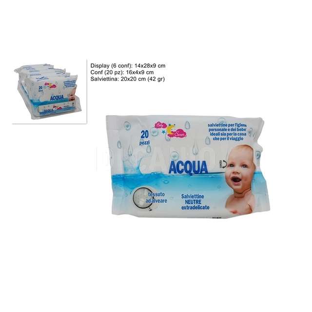 Salviettine detergenti 20 pz 42 gr. acqua pura - Principale