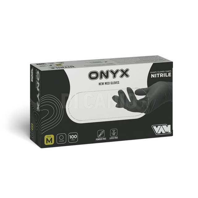 Conf. 100 pz guanti in nitrile nero senza polvere new med onyx tg.s - Principale