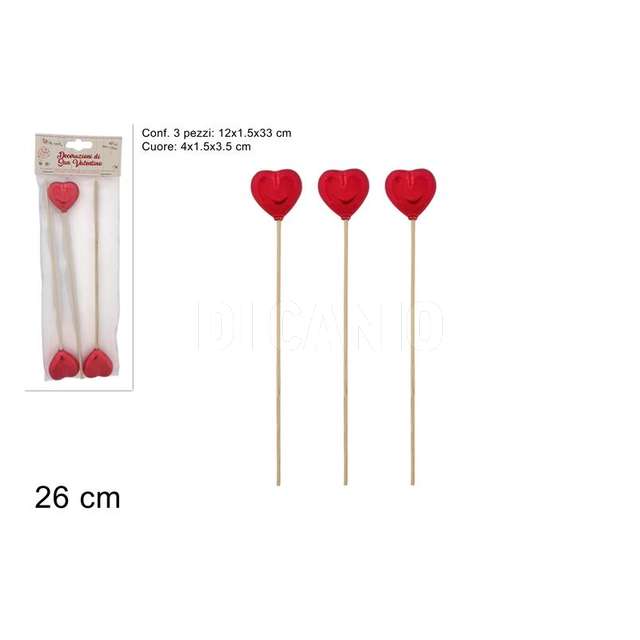 Set 3 pz spilloni cuore rosso lucido cm.26 - Principale