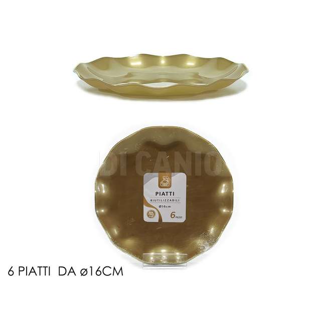 Set 6 piatti dm.16cm beige con bordo oro - Principale
