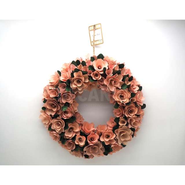 Corona fiori legno d.37cm. rosa - Principale