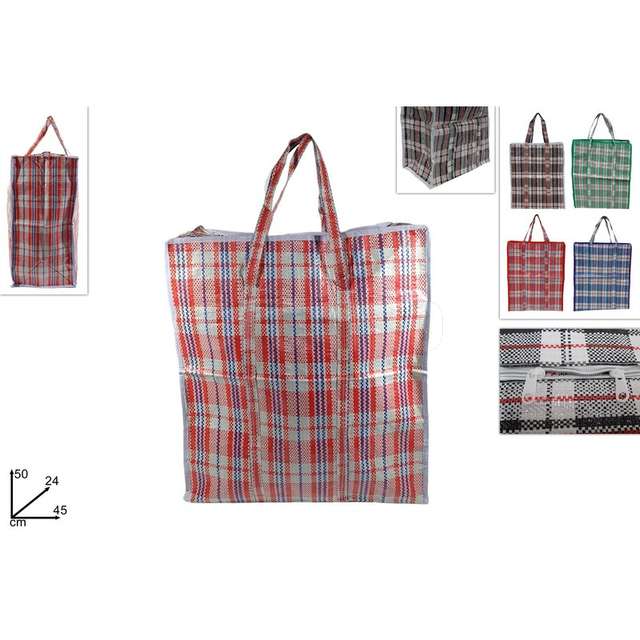Borsa spesa 50x24x45 cm in plastica con cerniera fant. quadri ass - Principale
