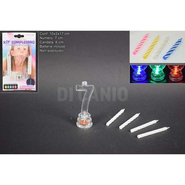 Candeline 4pz c/numero 7 c/luce batt. 7cm led due esse - Principale
