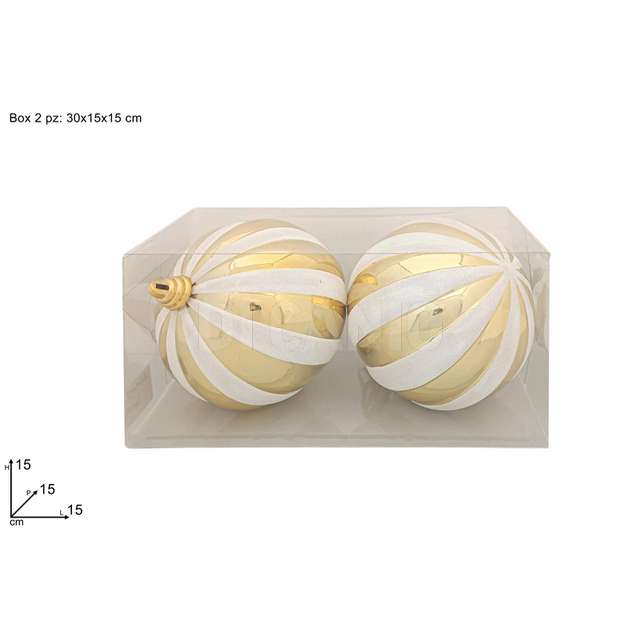 Palle 15 cm. 2pz oro glitter bianco in box pvc - Principale