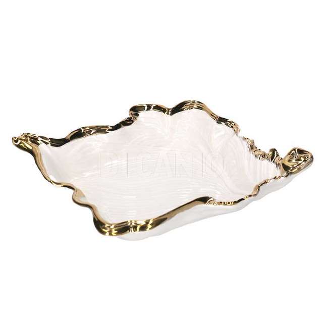Svuotatasche ceramica foglia oro bianco cm 27x28h7 - Principale
