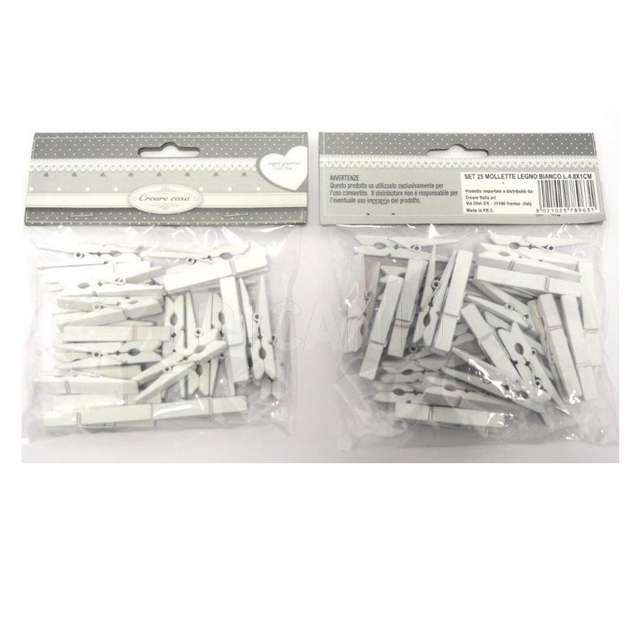 Set 25 mollette legno l.4.5cm. bianche - Principale