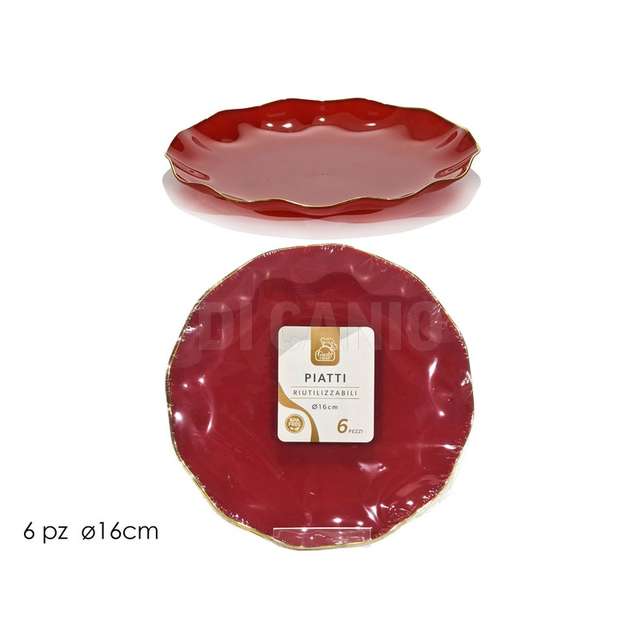 Set 6 piatti dm. 16cm rosso c/bordo oro - Principale