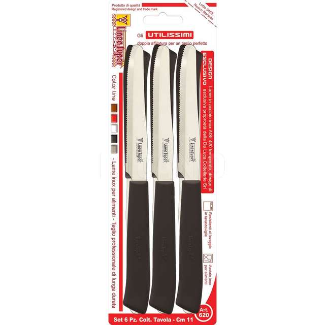 Set 6 coltelli da tavola inox cm.11 manico nero linea super - Principale