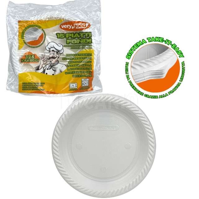 Very good piatti fondi bianchi 15 pz con linguetta riutilizzabili, - Principale