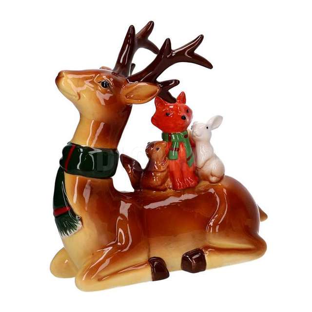 Renna ceramica con animali miele cm. 19,5x 8,5h20 - Principale