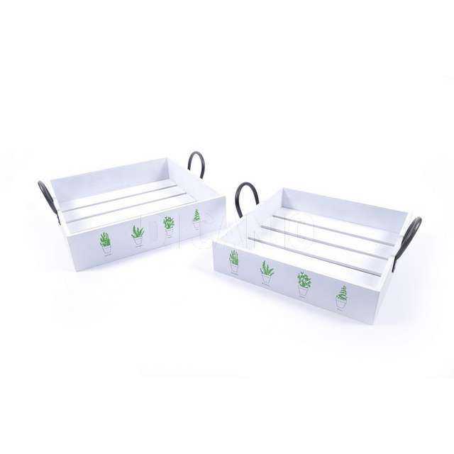Set 2 vassoi in legno c_manico ferro herbs (34x34x14) (30x30x13) mercury 42848 - Principale
