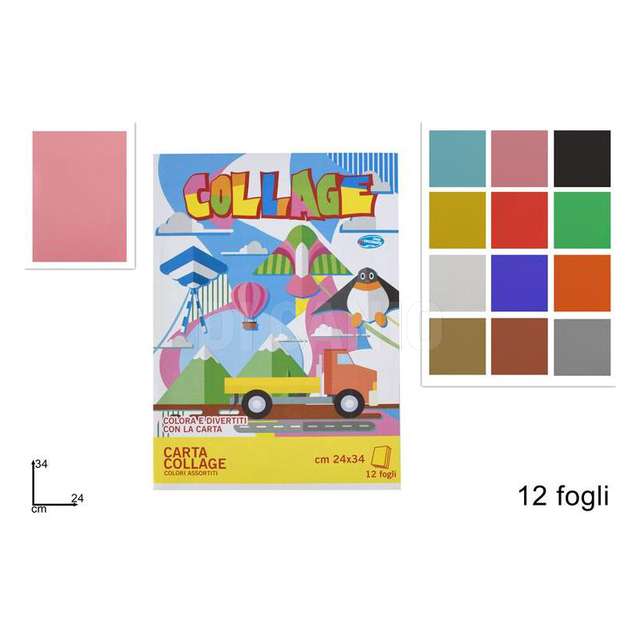 Album carta collage 12 foglii cm.24x34 colori assortiti - Principale