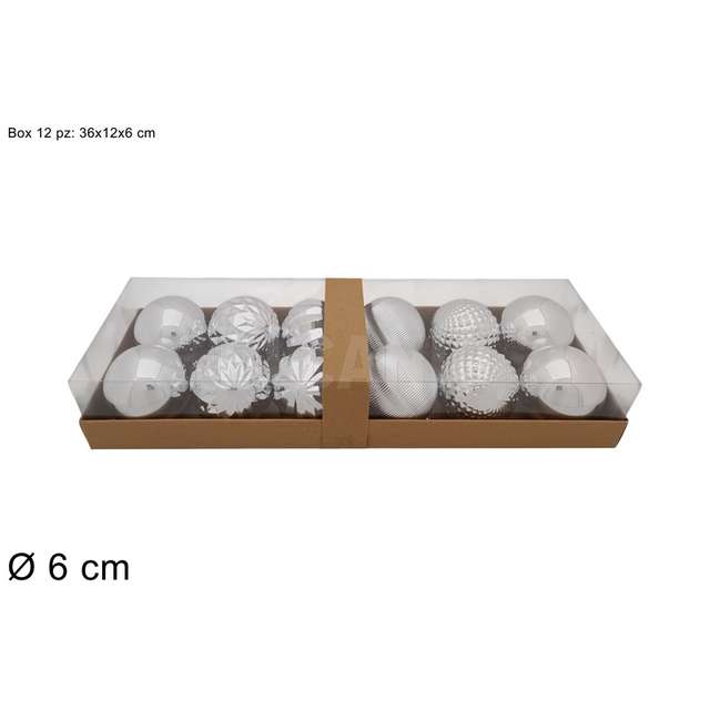 Palle 6 cm. 12 pz. 6ass in box silver - Principale