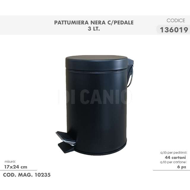 Pattumiera metallo a pedale lt.3 nera - Principale