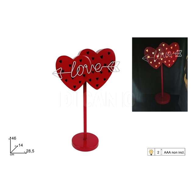 Decorazione doppio cuore con base in latta cm.46 con luce - Principale