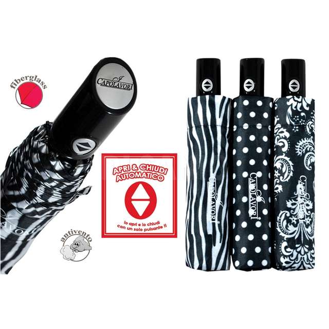 Ombrello mini apri e chiudi donna fantasia balck 6 white - Principale