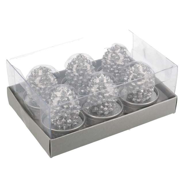Candela pigna argento confezione 6 pezzi cm.14x10h5 - Principale