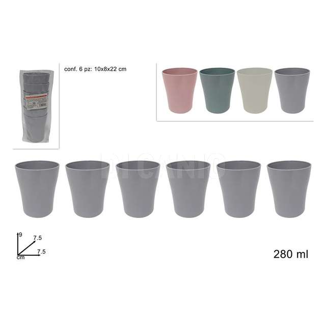 Set 6 pz bicchieri plastica 280 ml 4 colori - Principale