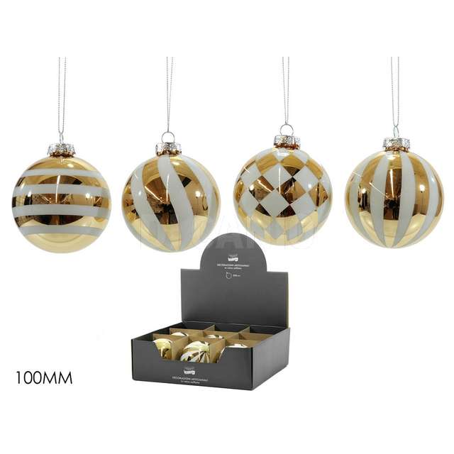 Palla vetro 100mm oro con bianco 4ass disp - Principale
