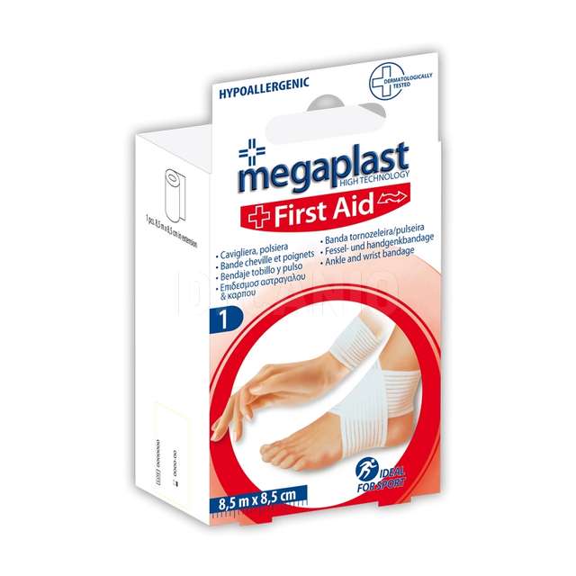 Benda per caviglia e polsiera elastica con velcro 85x8,5cm first aid megaplast - Principale