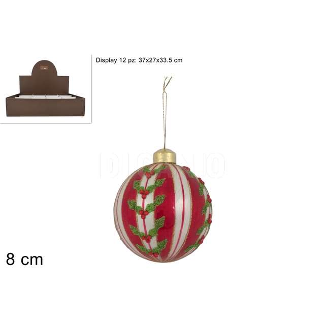 Palla vetro 8 cm agrifoglio cglitter in display - Principale