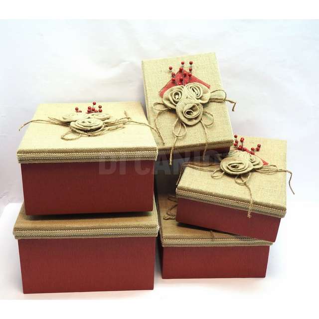 Set 5scatole naturali rett. juta c_rose juta c_ramo bacche creare - Principale