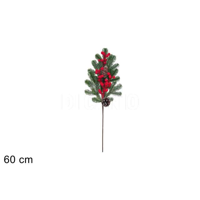 Ramo 60cm pigne e bacche effetto velluto rosso - Principale