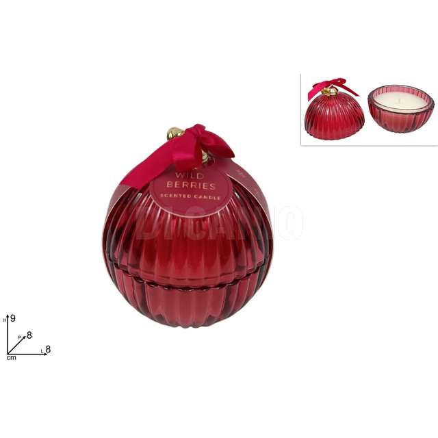 Palla vetro rossa cofanetto 8 cm. con candela profumata - Principale