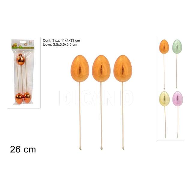 Set 3 pz spilloni uova lucide cm.26 4 colori - Principale