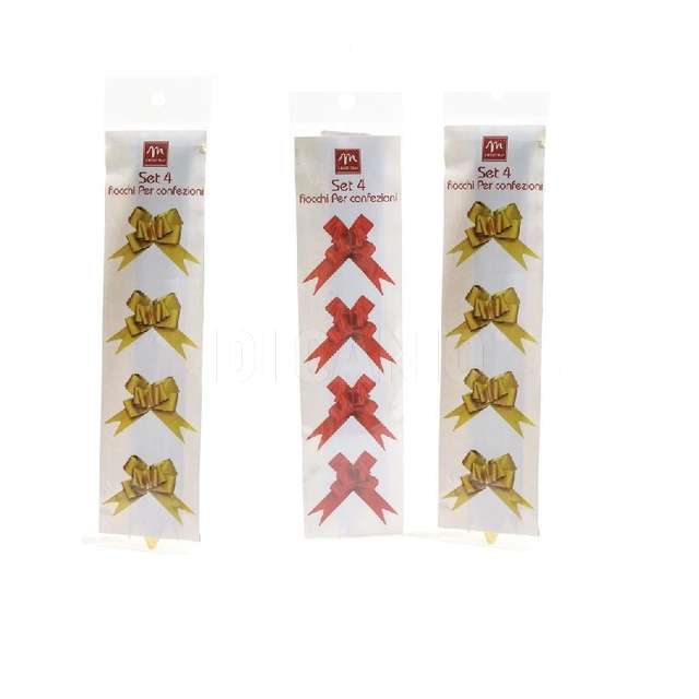 Set 4 coccarde fiocco 3x50cm assortite confezione appenderia - Principale