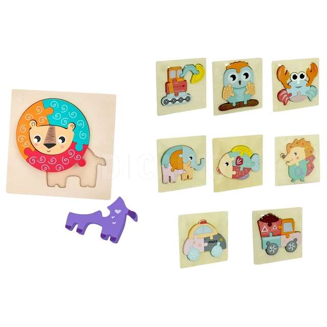 Puzzle in legno animali mezzi 9 assortiti - Principale
