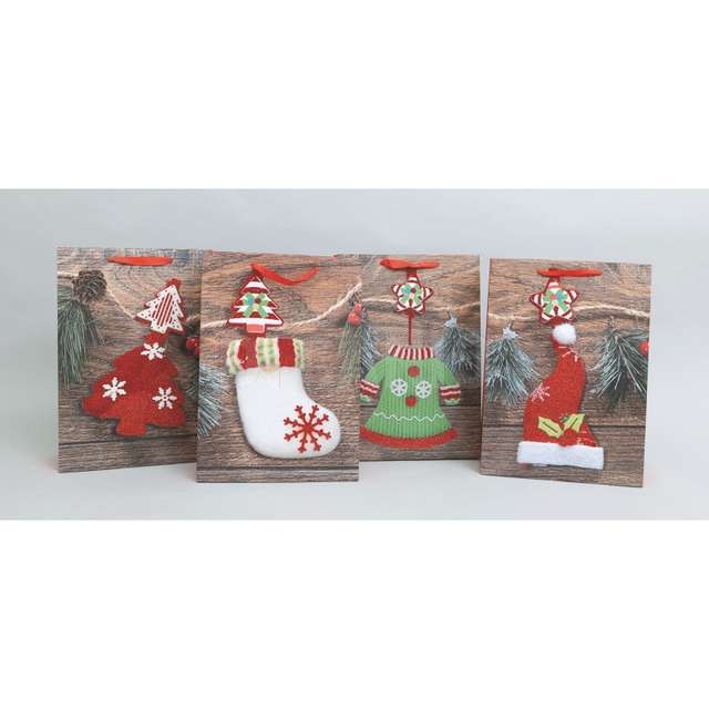 Busta regalo cm.30x12x42h dec.legno c/decoro rosso 4 ass. - Principale